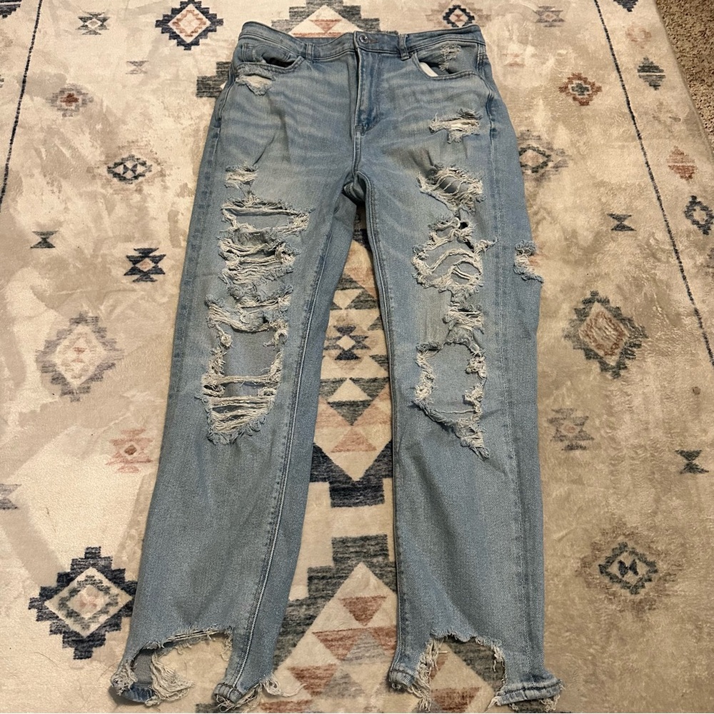 American Eagle Distressed Light Blue Women's Jeans size 12 long - Picture 1 of 8